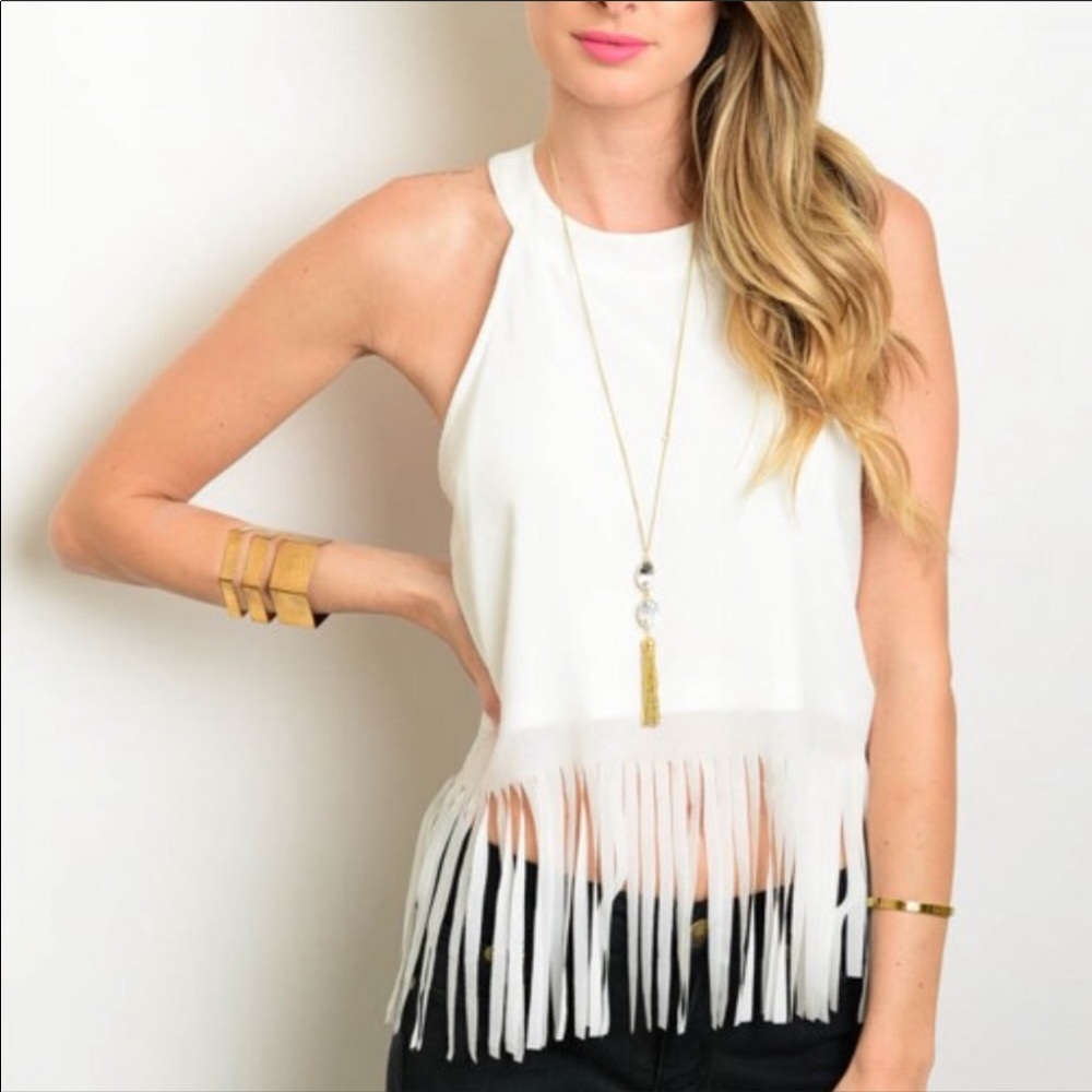 White Fringe Bottom Tank - Picture 2 of 2